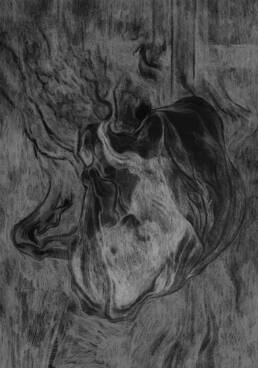 Abstract black and white illustration of Rosemary’s Baby