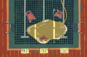 Colorful drawing of an empty swimming pool from above